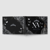 Zwarte Rozen Bloemen Vlinders Zilver Quinceañera Gastenboek (Volledig)