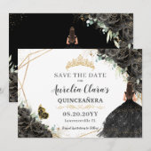 Zwarte Rozen Bloemrijke Gouden Quinceanera Sweet S Save The Date (Voorkant / Achterkant)