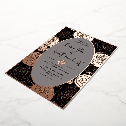 Zwarte Rozen bruiloft Folie uitnodiging (Gedraaid)