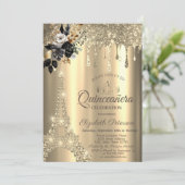 Zwarte Rozen Eiffeltoren Goud Drips Chic Kaart (Staand voorkant)