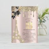 Zwarte Rozen Eiffeltoren Goud Drips Sweet 18 Kaart (Staand voorkant)