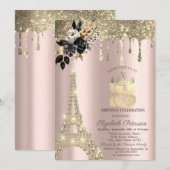Zwarte Rozen Eiffeltoren Goud Drips Sweet 18 Kaart (Voorkant / Achterkant)
