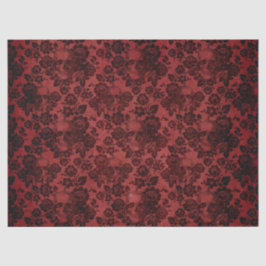 Zwarte Rozen en schedels op de rode decoupage Tissuepapier