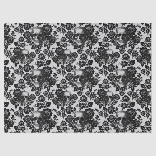 Zwarte Rozen en Skulls op witte ontkoppeling Tissuepapier (Voorkant)
