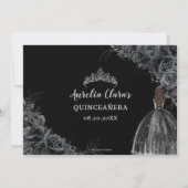 Zwarte Rozen Floral Dress XV 15 Silver Quinceañera Save The Date (Achterkant)