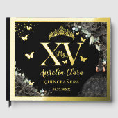 Zwarte Rozen Floral Quinceañera Quince 15 XV Gold Gastenboek (Voorkant)