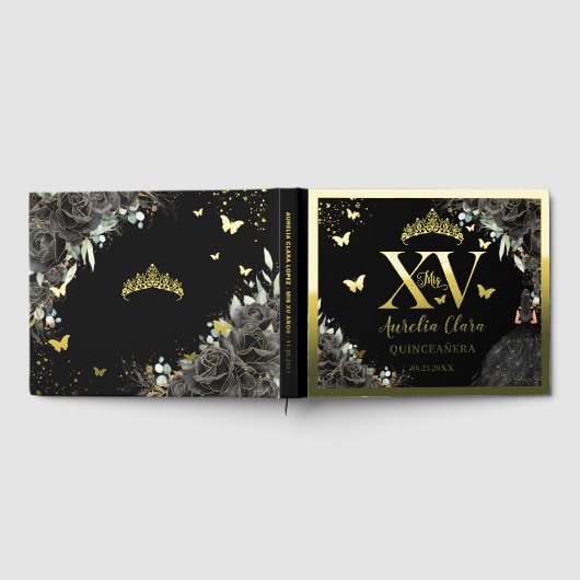 Zwarte Rozen Floral Quinceañera Quince 15 XV Gold Gastenboek (Volledig)