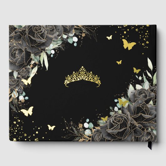 Zwarte Rozen Floral Quinceañera Quince 15 XV Gold Gastenboek (Achterkant)