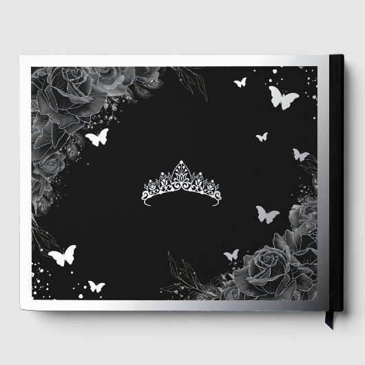 Zwarte Rozen Floral Quinceañera Quince 15 XV Silve Gastenboek (Achterkant)