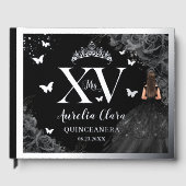 Zwarte Rozen Floral Quinceañera Quince 15 XV Silve Gastenboek (Voorkant)