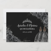 Zwarte Rozen Floral Twins XV Silver Quinceañera Save The Date (Achterkant)