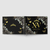 Zwarte Rozen Flower Butterflies Gold Quinceañera Gastenboek (Volledig)