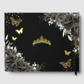 Zwarte Rozen Flower Butterflies Gold Quinceañera Gastenboek (Achterkant)
