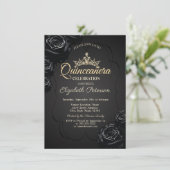 Zwarte Rozen Frame Quinceañera Kaart (Staand voorkant)
