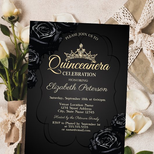 Zwarte Rozen Frame Quinceañera Kaart