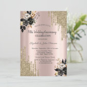 Zwarte Rozen Glitter Drips Bruiloft Jubileum Kaart (Staand voorkant)