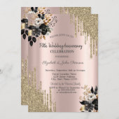 Zwarte Rozen Glitter Drips Bruiloft Jubileum Kaart (Voorkant / Achterkant)