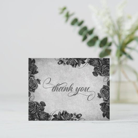 Zwarte Rozen Gotische bruiloft Bedankkaart (Staand voorkant)
