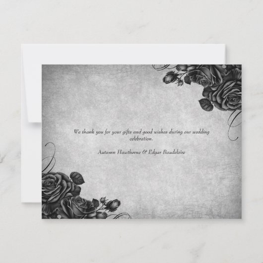 Zwarte Rozen Gotische bruiloft Bedankkaart (Achterkant)