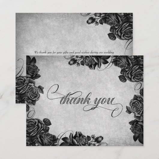 Zwarte Rozen Gotische bruiloft Bedankkaart (Voorkant / Achterkant)