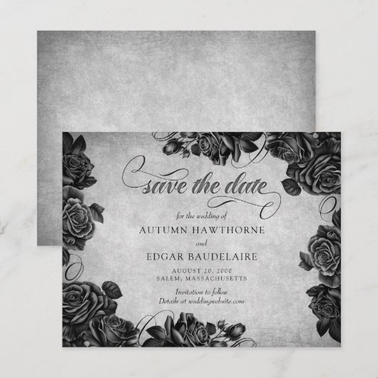 Zwarte Rozen Gotische bruiloft Save The Date (Voorkant / Achterkant)