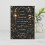 Zwarte Rozen Gotische Halloween Bruiloft Kaart (Staand voorkant)