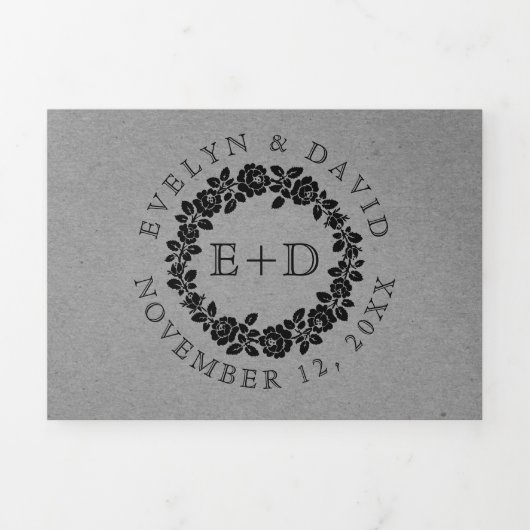  zwarte rozen grijs kraftkarton bruiloft drieluik uitnodiging (Cover)