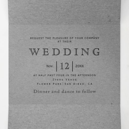  zwarte rozen grijs kraftkarton bruiloft drieluik uitnodiging (Binnenkant midden)