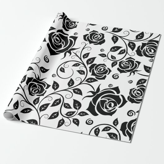 Zwarte Rozen Halloween Cadeaupapier (Uitgerold)