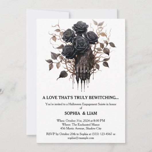 Zwarte Rozen Halloween verlovingsfeest Kaart (Voorkant)