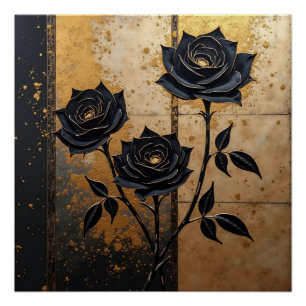 Zwarte Rozen in Goud: Donkere Elegantie Perfect Poster
