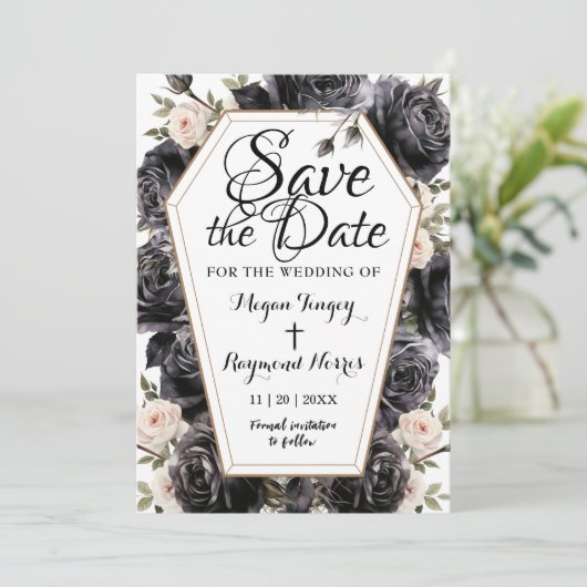  zwarte Rozen kist | Gothic bewaar de datum Kaart (Staand voorkant)