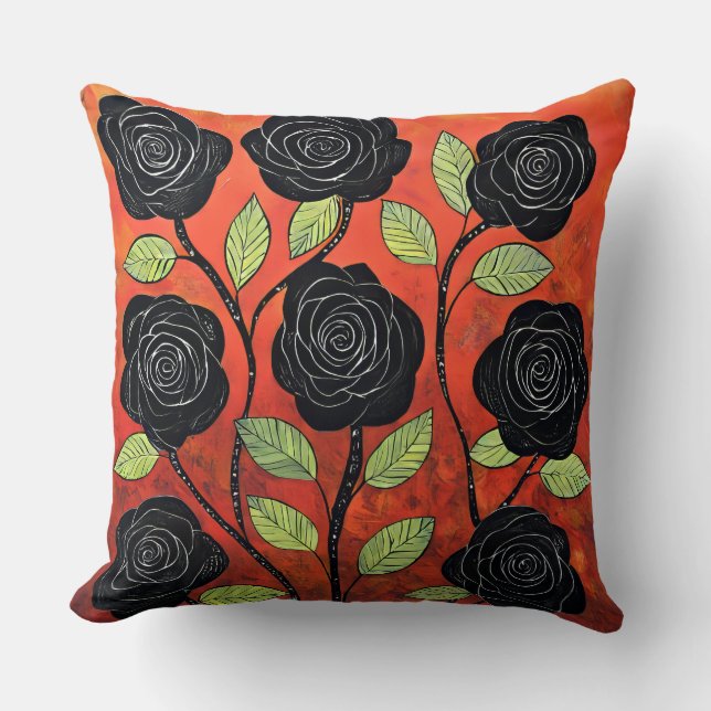  zwarte Rozen Kussen (Voorkant)