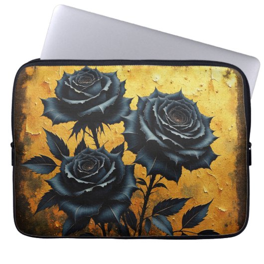 Zwarte Rozen Laptop Sleeve (Voorkant)