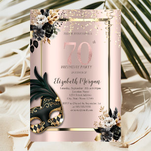 Zwarte Rozen Masker Confetti Roze Goud 70ste Kaart