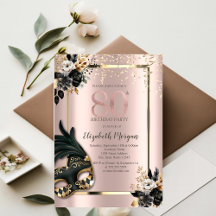 Zwarte Rozen Masker Confetti Roze Goud 80ste