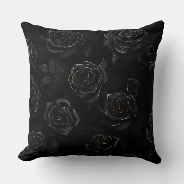 Zwarte Rozen met Gouden Puntjes Kussen (Voorkant)