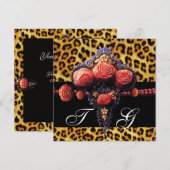 ZWARTE ROZEN MET RODE KORAAL, LEOPARD HUIDMONOGRAM KAART (Voorkant / Achterkant)