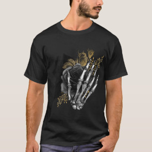 Zwarte Rozen met skelethand op zwart gotisch T-shirt