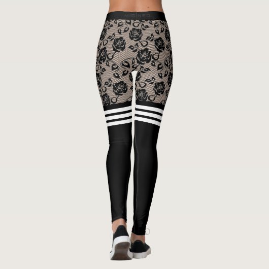 zwarte Rozen met zwarte hendel over de kniecontact Leggings (Achterkant)
