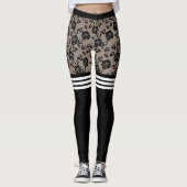 zwarte Rozen met zwarte hendel over de kniecontact Leggings (Voorkant)