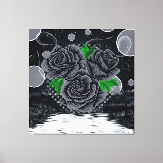 Zwarte Rozen Onder Nachthemel Canvas Afdruk (Voorkant)