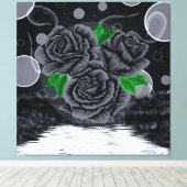 Zwarte Rozen Onder Nachthemel Canvas Afdruk (Insitu (Houten vloer))