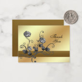 Zwarte Rozen op gouden bedankkaart Notitiekaartje (Voorkant / Achterkant in situ)