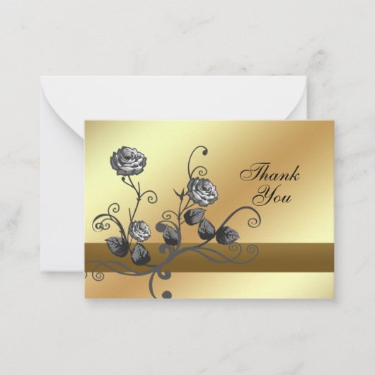 Zwarte Rozen op gouden bedankkaart Notitiekaartje (Voorkant)
