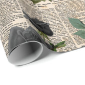 Zwarte Rozen op krantenpapier Cadeaupapier (Rol Hoek)