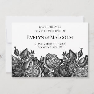 Zwarte Rozen op Witte Save the Date STD Kaart