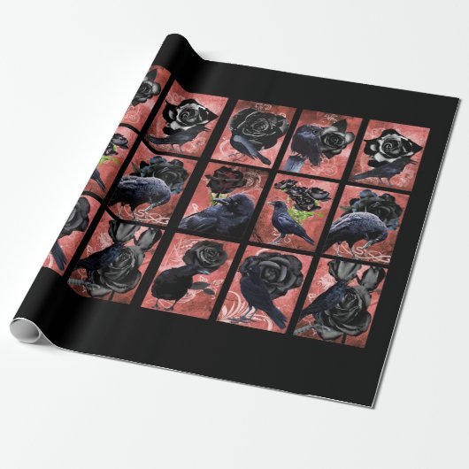 Zwarte rozen ravens en kraaikraakkraakbeen cadeaupapier (Uitgerold)