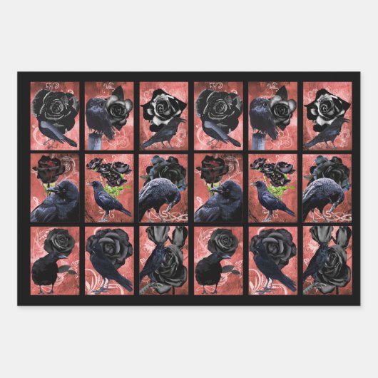 Zwarte rozen ravens en kraaikraakkraakbeen inpakpapier vel (Voorkant 3)