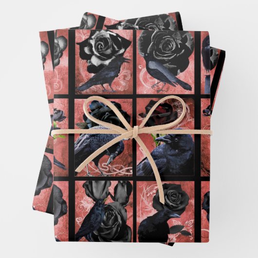 Zwarte rozen ravens en kraaikraakkraakbeen inpakpapier vel (In situ)